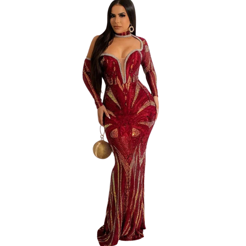 Robe Rouge Soirée Strass et Paillette