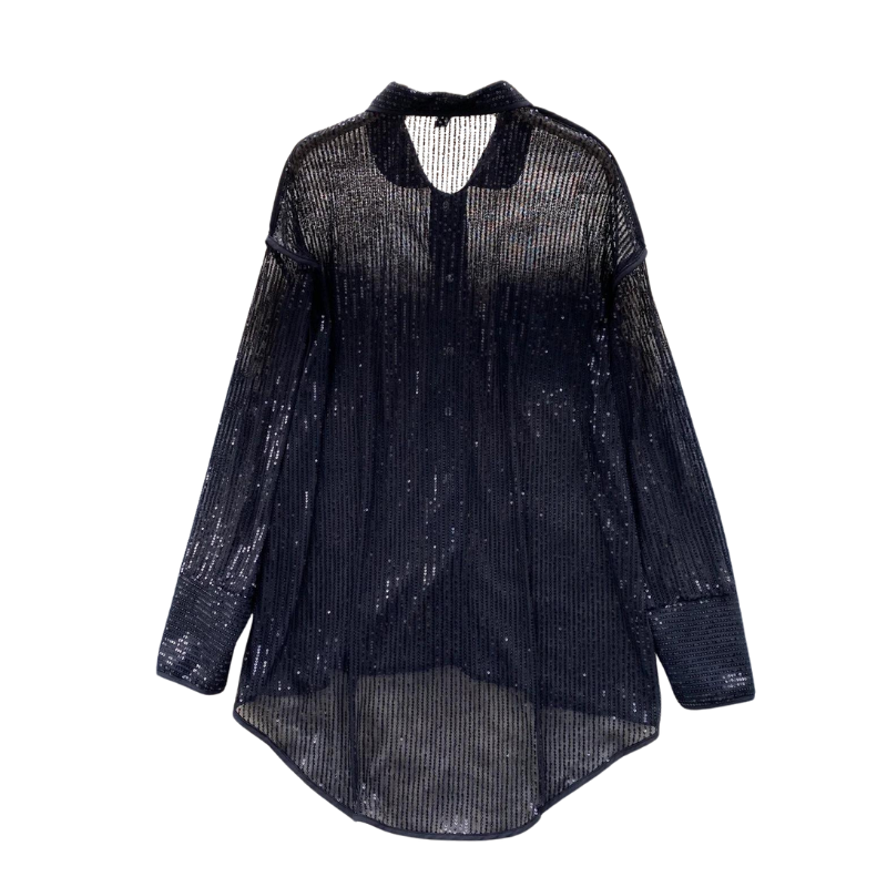 Chemise Paillette Transparente Femme noir