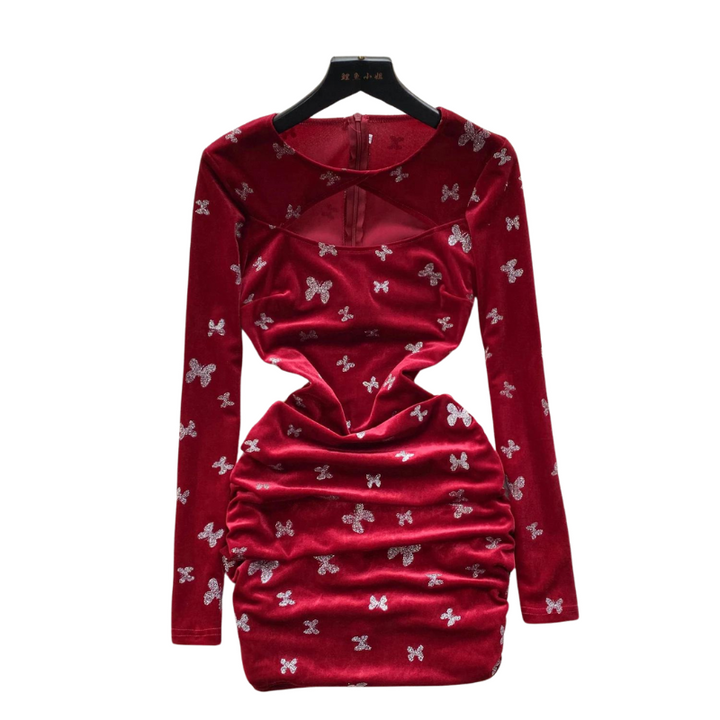 Robe Velours Rouge  Papillon Paillette