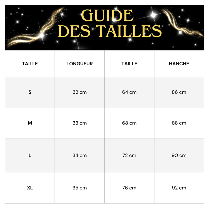 Tableau Tailles Jupe Argentée Plissée