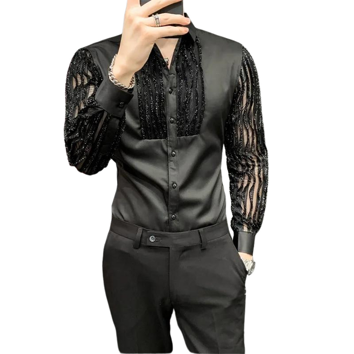 Chemise Noir  Manches Transparentes Paillettes Homme