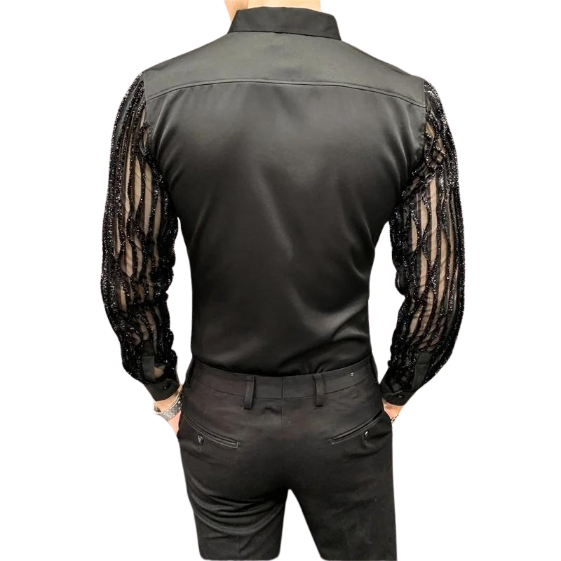 Chemise Noir  Manches Transparentes Paillettes Homme