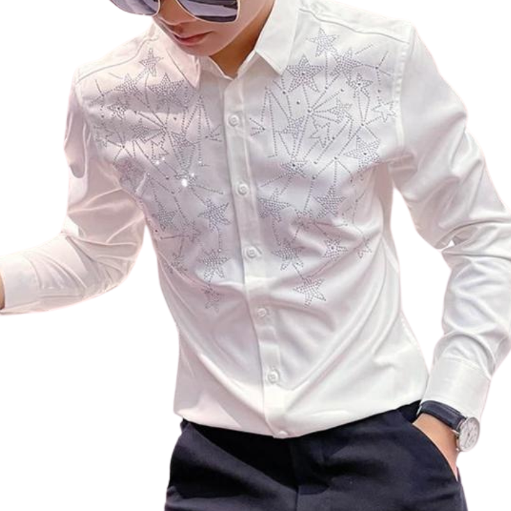 Chemise Strass Etoiles Homme blanche