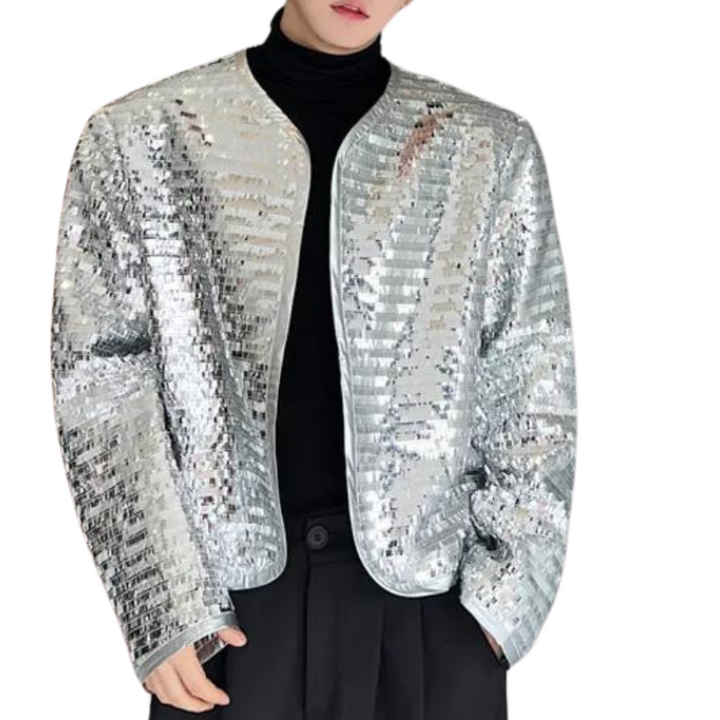 Veste Paillette Homme Argent