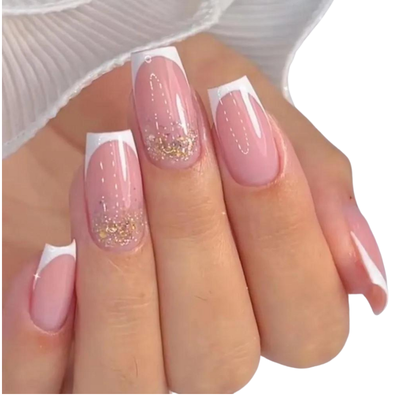 Faux Ongle Rose Paillette French