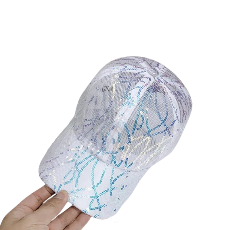 Casquette Paillette Maille Lignes blannche