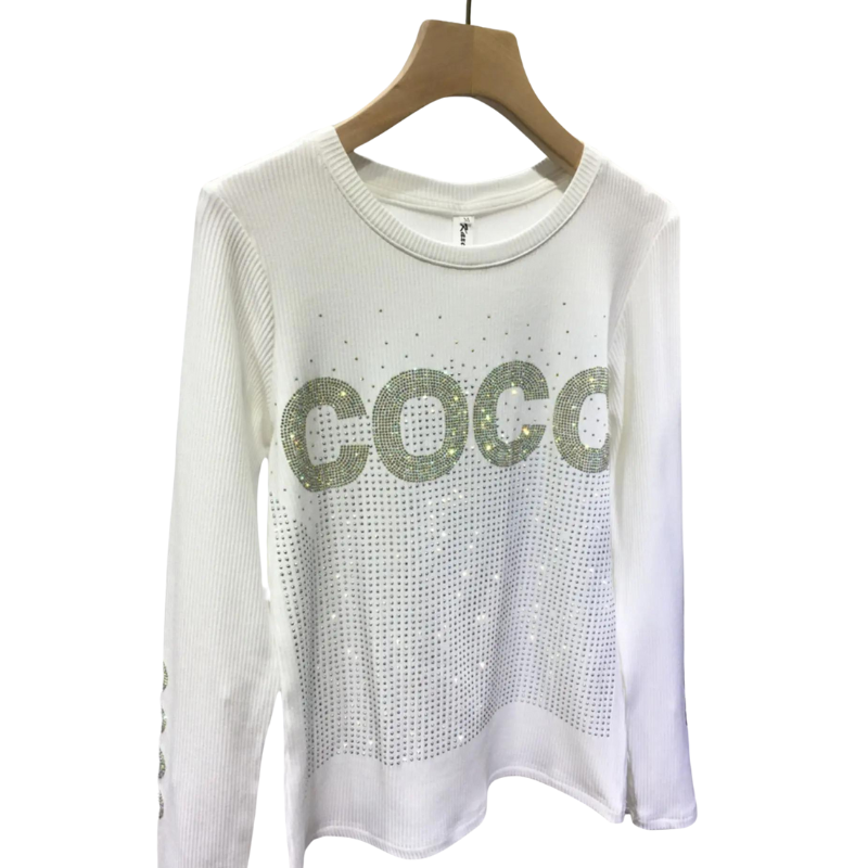 Pull Strass Coco Blanc