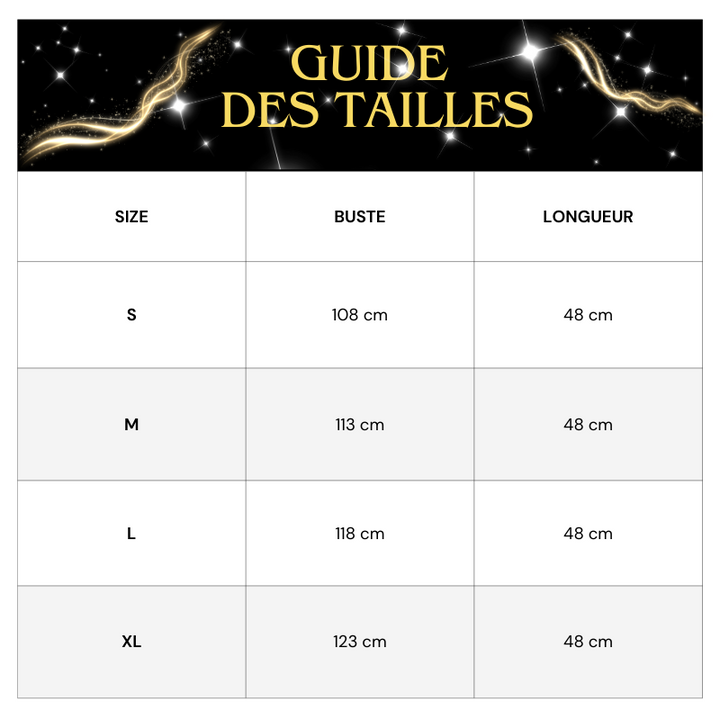 Tableau des tailles Veste Courte Paillette Intérieur Polaire