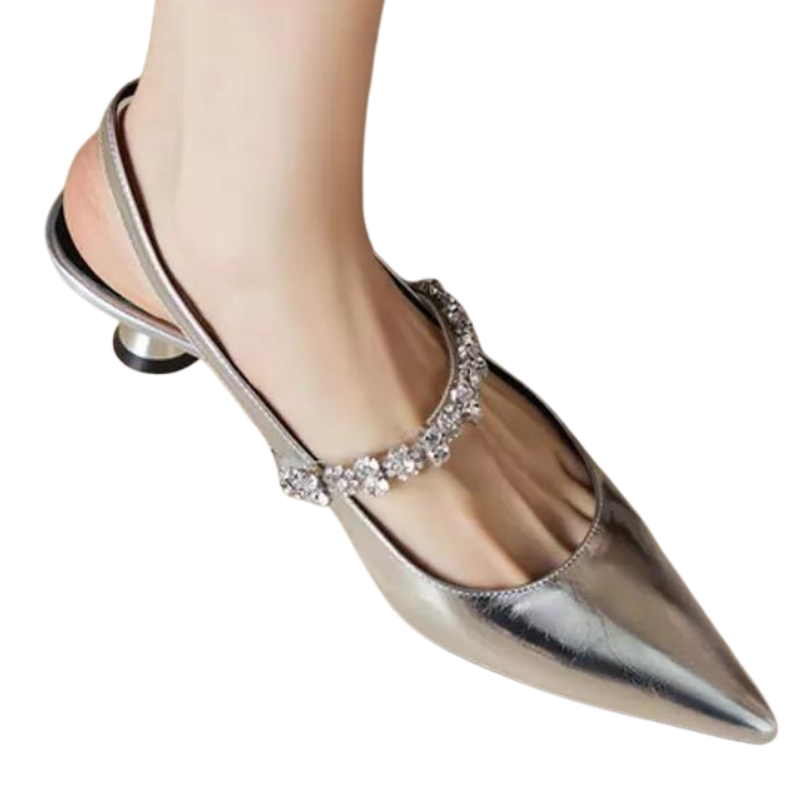 Escarpin Argente Ouvert a l Arriere Strass Paillettes Strass Paillettes