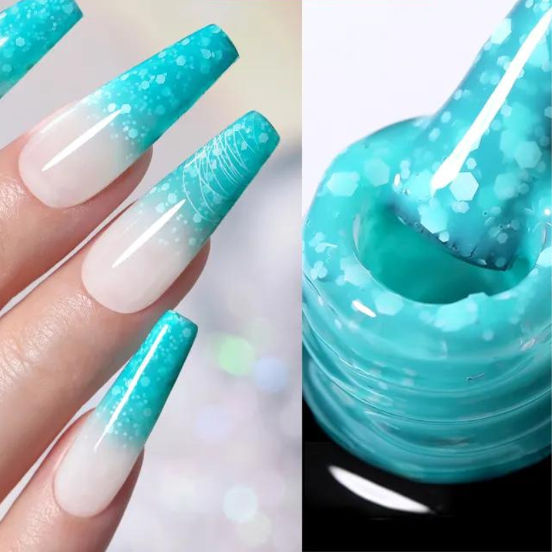 Gel à Ongles Pailleté Turquoise paillette