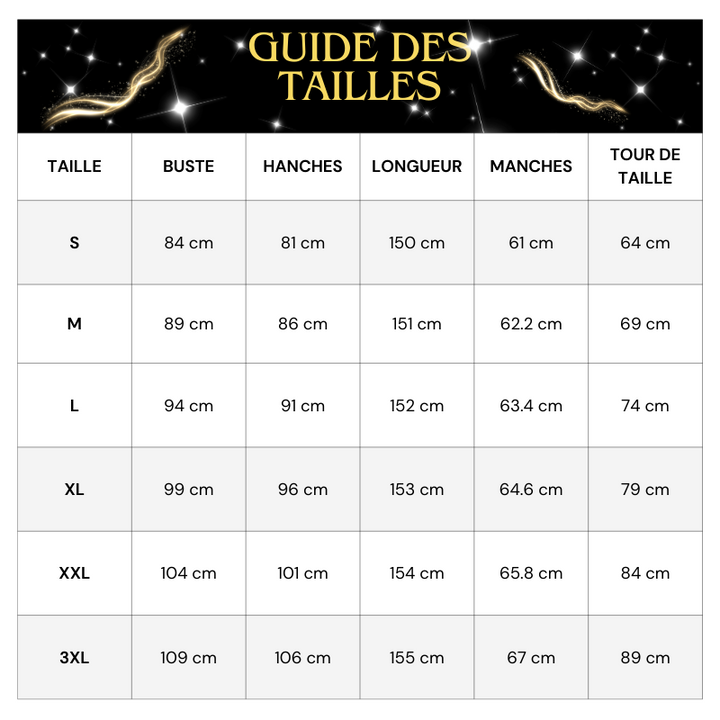 Tableau Tailles Robe Soirée Paillette Longue Fermeture Eclair