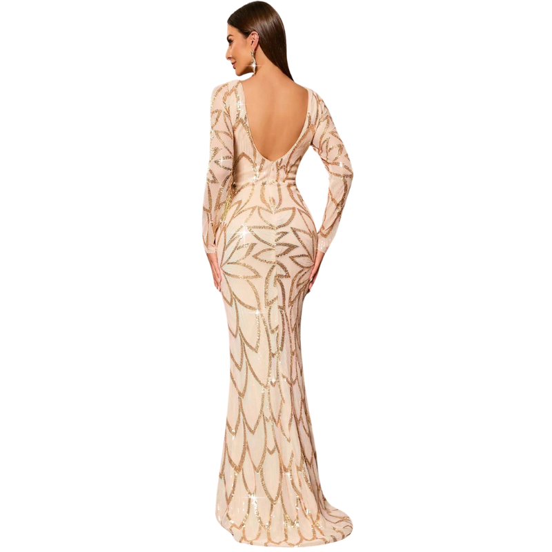 Robe Soirée Abricot Paillette Longue Fermeture Eclair
