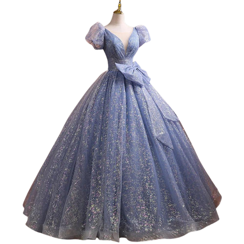 Robe Bal Bleu à Paillette Tulle