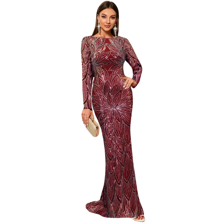 Robe Soirée Paillette Rouge Longue Fermeture Eclair
