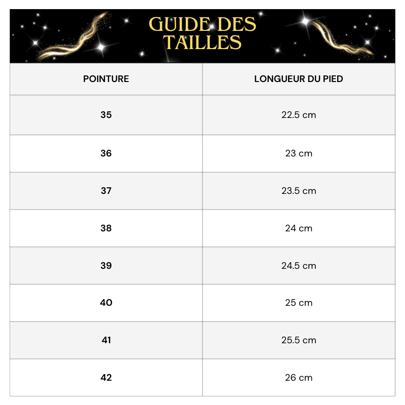 Tableau des tailles Mules Ouvertes à l'Arrière Noeud Strass