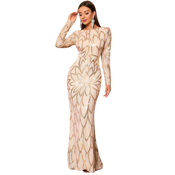 Robe Soirée Paillette Abricot Longue Fermeture Eclair