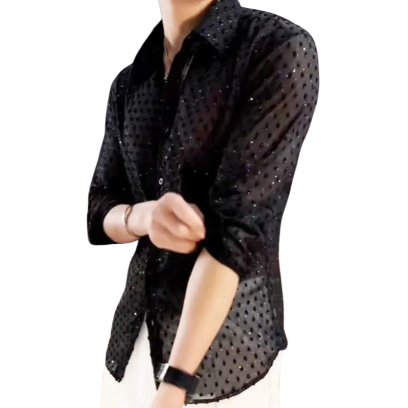 Chemise Noir Homme Paillette Transparente