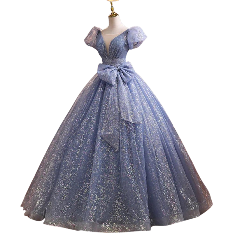 Robe Bal Bleu à Paillette Tulle