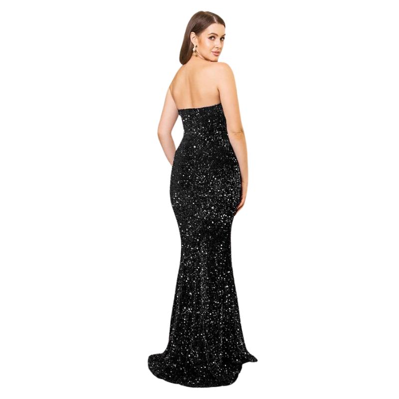 Robe Noir  Longue Fendue Bustier à Paillettes