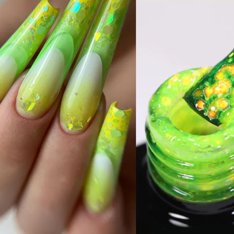 Gel à Ongles Pailleté Vert jaune paillette