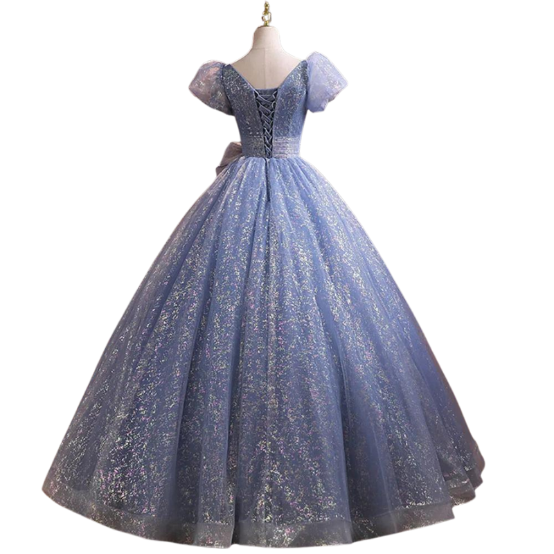 Robe Bal Bleu à Paillette Tulle