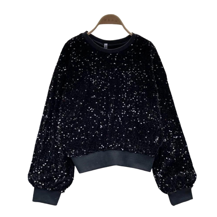 Pull Paillette Laine Col Rond noir