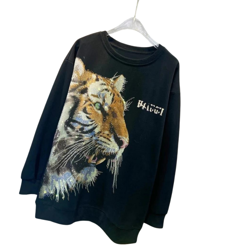 Pull Strass Tigre noir