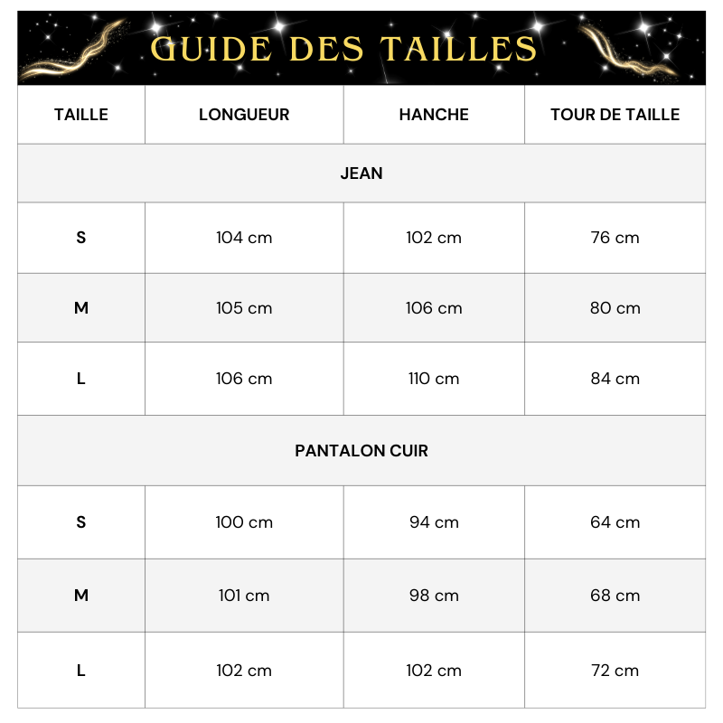 Tableau Tailles Jean Doré