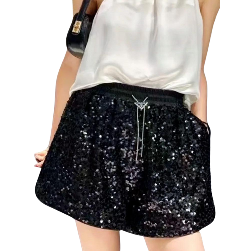 Short Noir Sequin Sport Femme