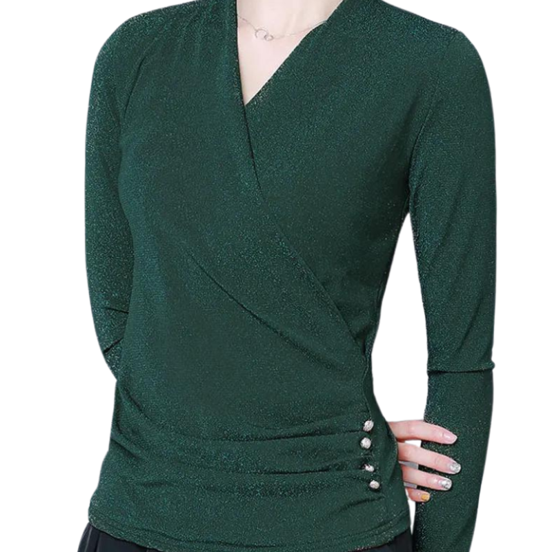 T Shirt Paillette Cache Coeur Manches Longues Femme vert