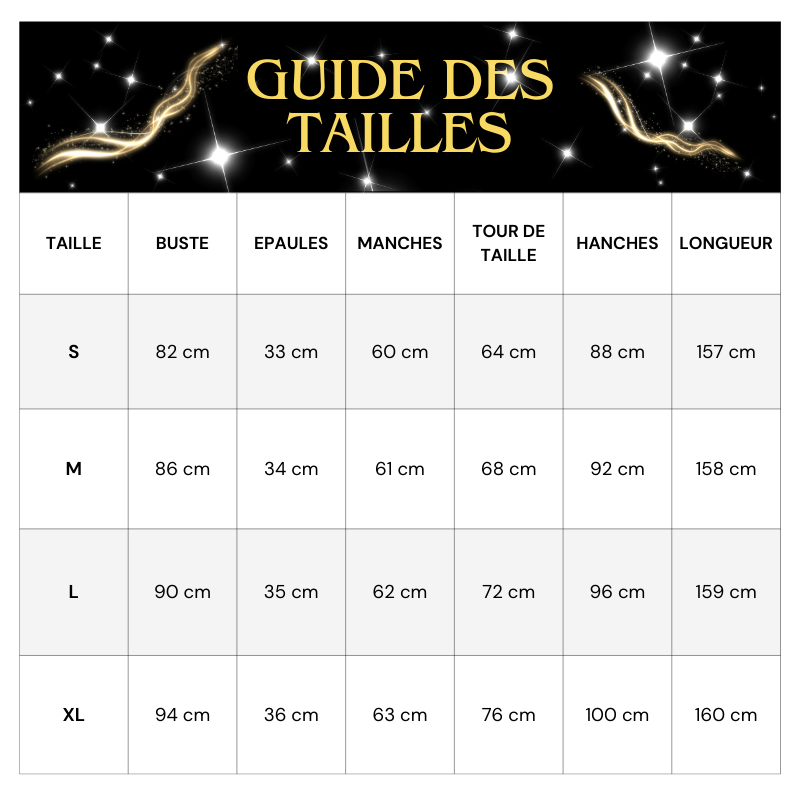 Tableau Tailles Robe Longue Paillette Elégante