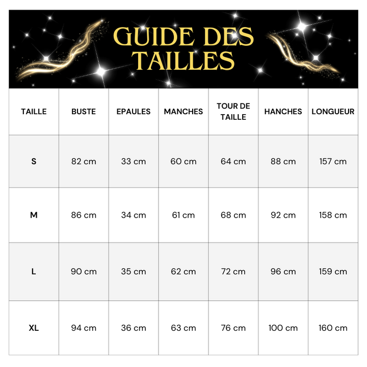 Tableau Tailles Robe Longue Paillette Elégante