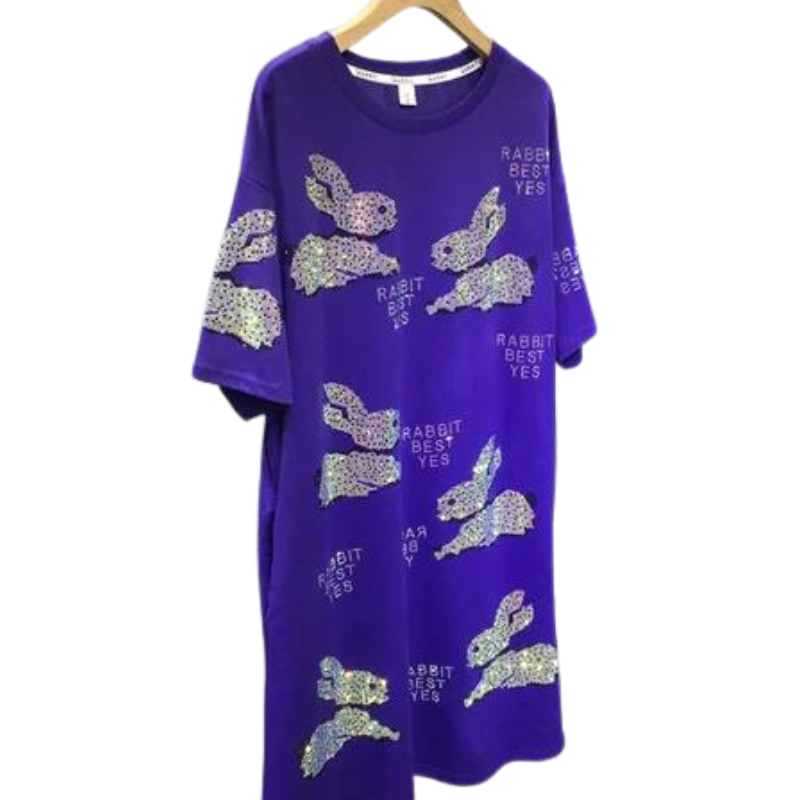 Robe Strass Long T shirt Lapin violet