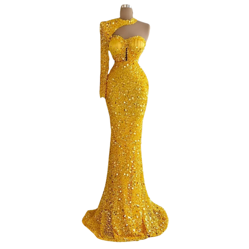 Robe Soirée Paillette Jaune