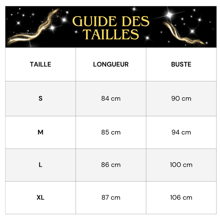 Tableau des tailles Pull Paillette Dos Nu