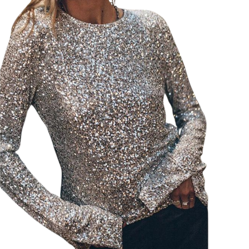 Top Noir à Paillettes Argentées Dos Nu - Taille 38/40 - Occasion Très Bon état (retravaillé)