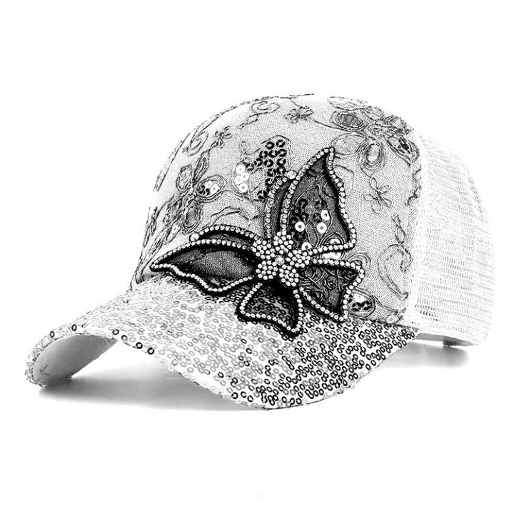 Casquette Paillette Papillon Blanc