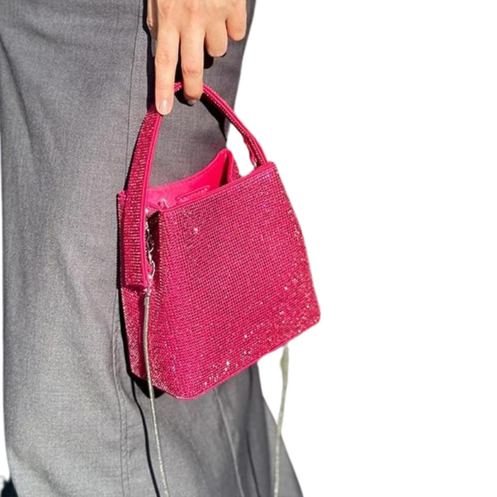 Sac Paillette Strass Rose