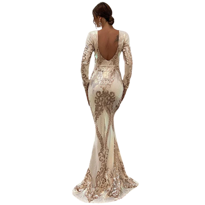 Robe Doré Longue Paillette Elégante