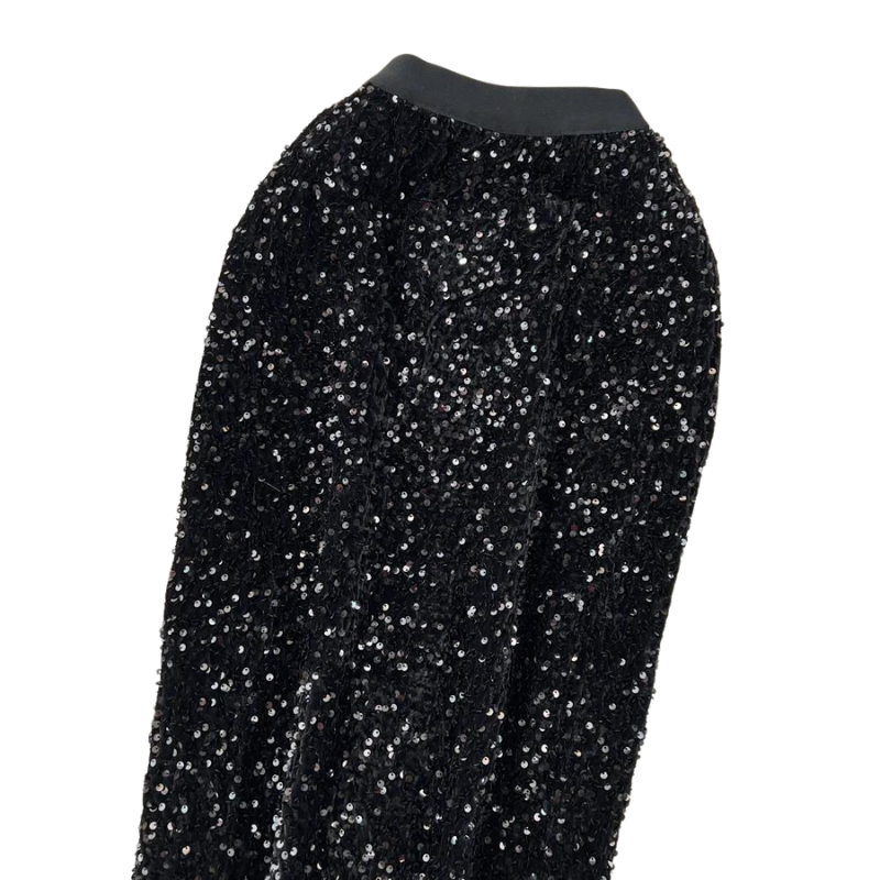 Jupe Paillette Noir Taille Haute Velours