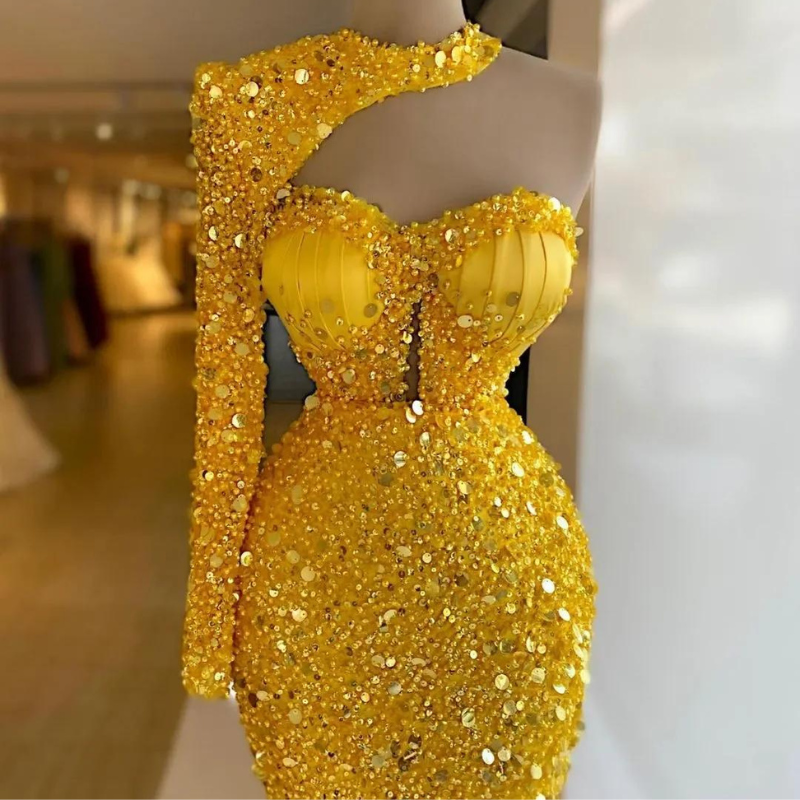 Robe Soiree Paillette Jaune Strass Paillettes Strass Paillettes