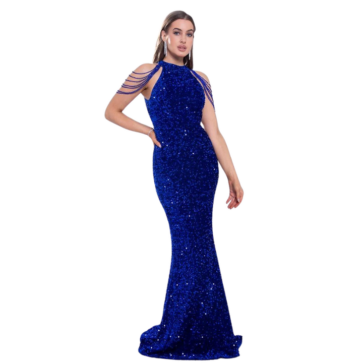 Robe Bleu  de Soirée Paillette Elégante