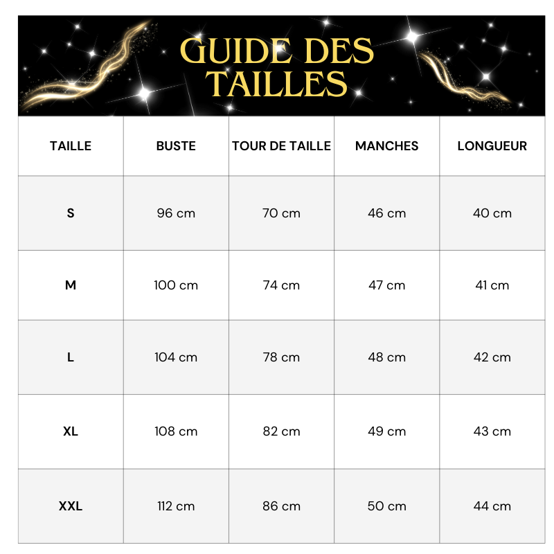 Tableau Tailles Haut Paillette Epaule Dénudée