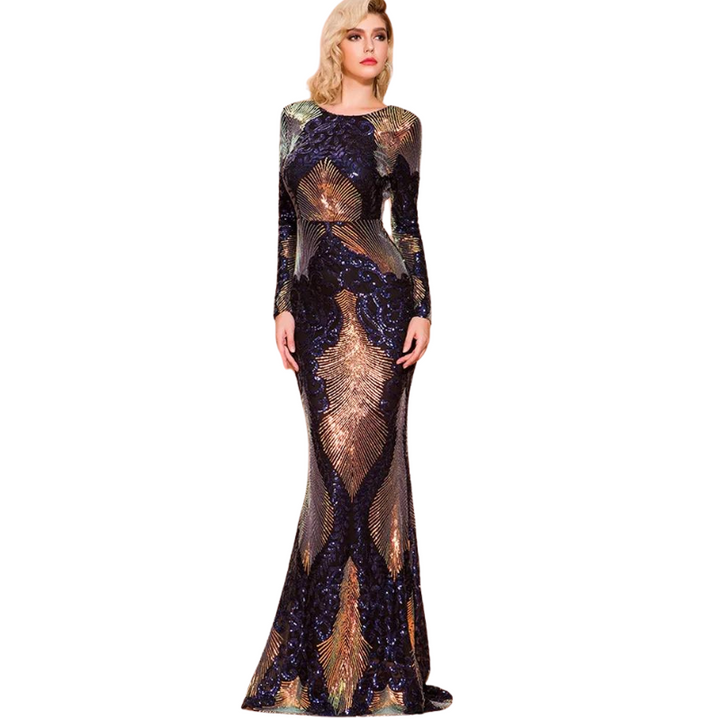Robe Bleu Longue Paillette Elégante
