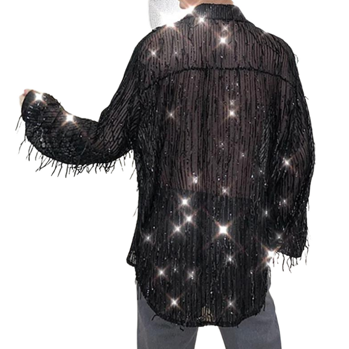 Chemise Noir Paillette Homme Franges