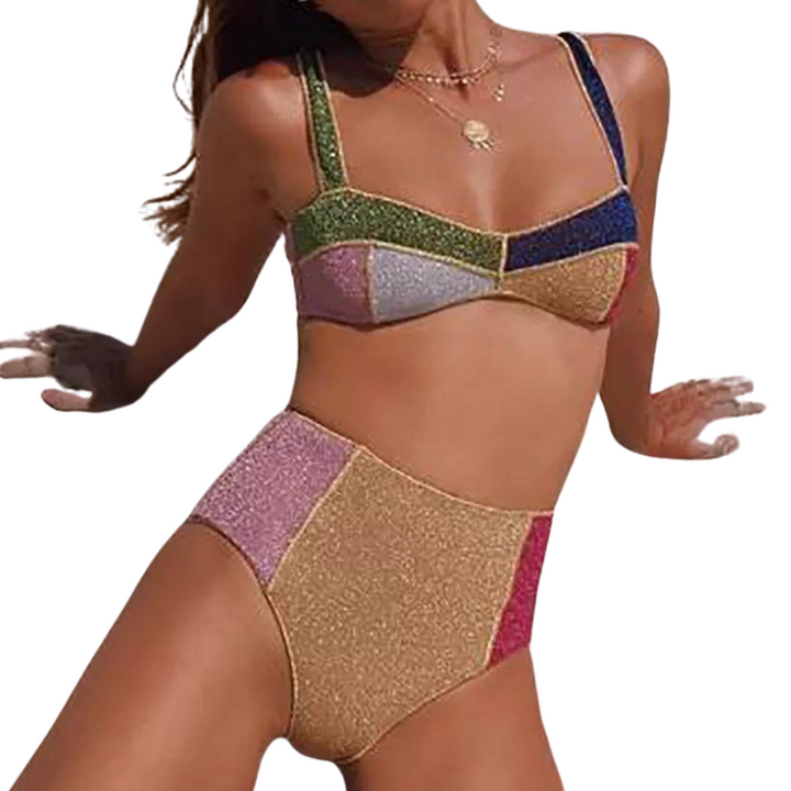 Maillot de Bain Paillette Deux Pièces Multi Couleur