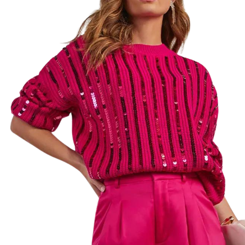 Pull Pailleté Femme Rose