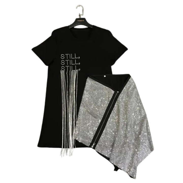 Ensemble T Shirt Noir et Jupe Strass