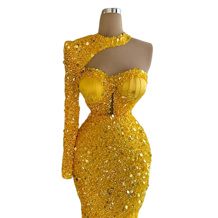 Robe Soirée Paillette Jaune