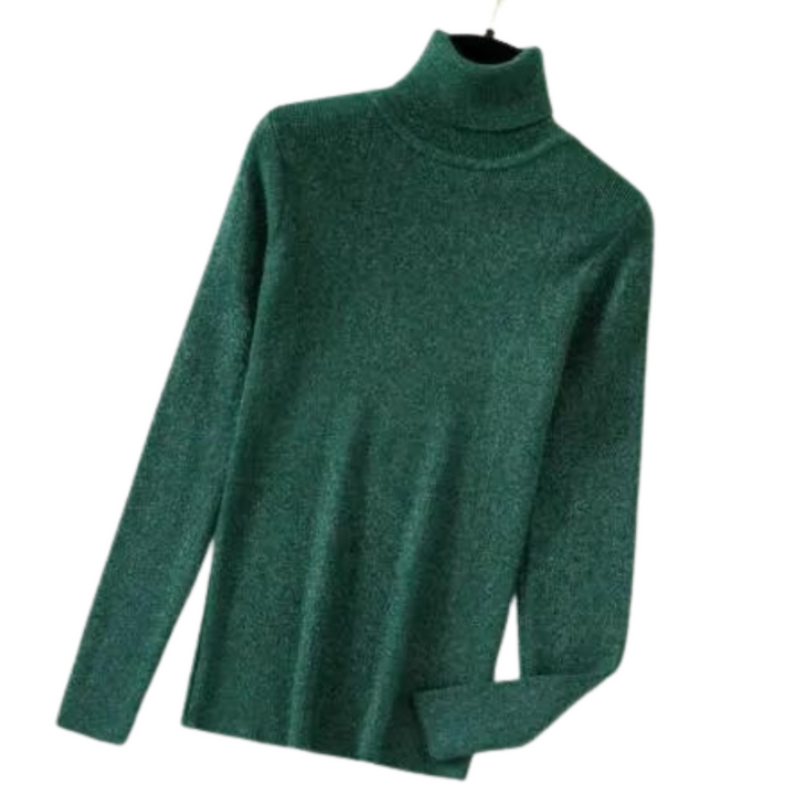 Pull Col Roulé Pailleté vert